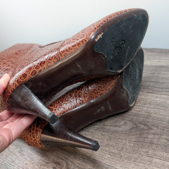 Cole Haan Nydia Cognac Crocodile Style‎ Boots Size 8.5 Heeled Zipper Fall Autumn - Picture 7 of 7